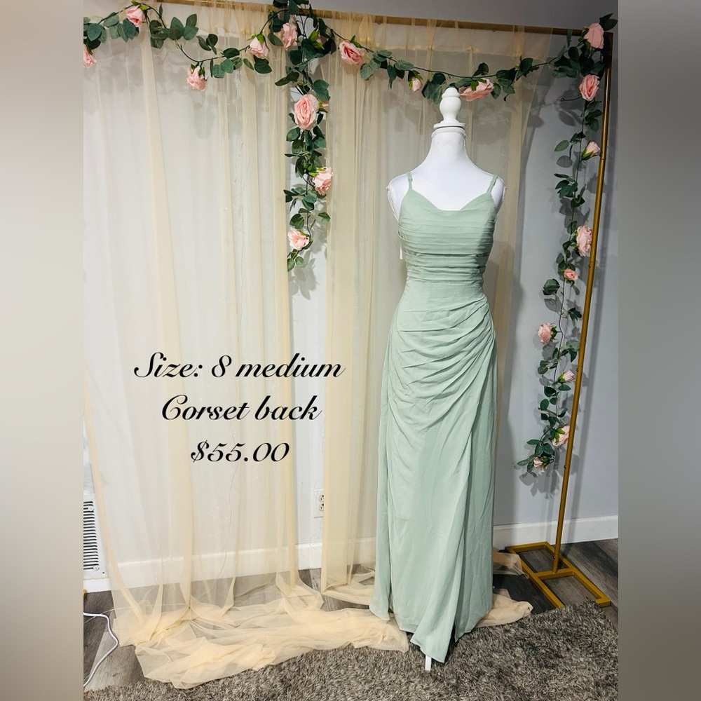 Elegant Sage Green Maxi Dress with Corset Back
